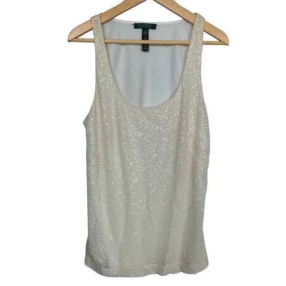 Lauren Ralph Lauren Tops - Lauren Ralph Lauren Ivory Sequin Scoop Neck Tank Top Festive Party Glam Size 14